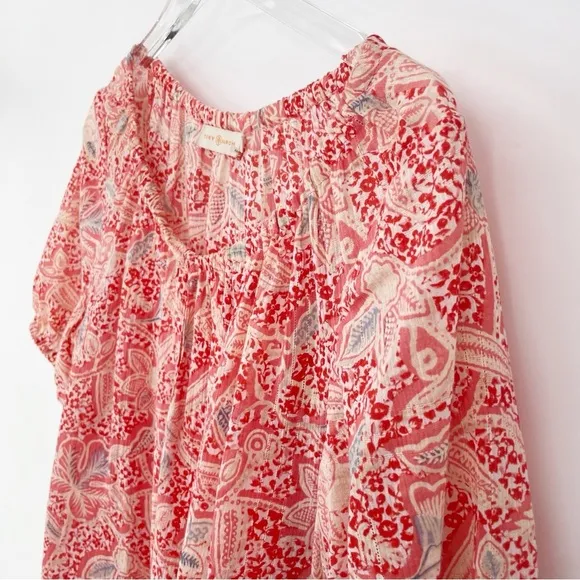 Tory Burch Printed Cotton Flowy Babydoll Tunic Shift Peasant Short Sleeve Dress