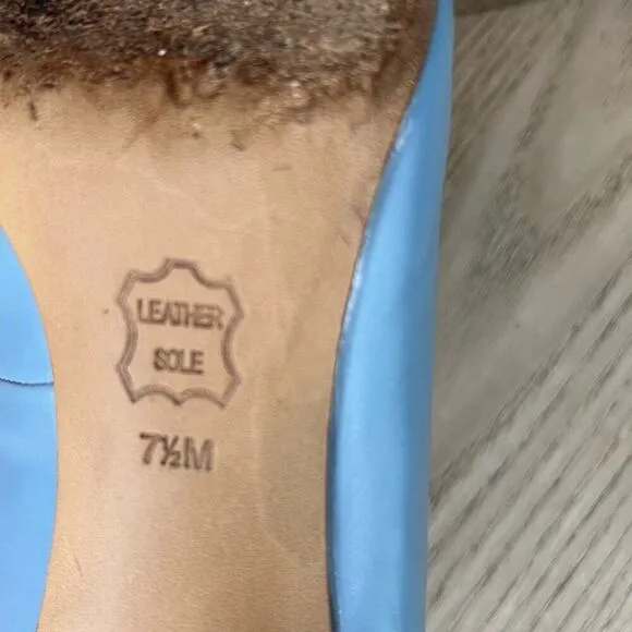 Tory Burch Raleigh Leather Pumps Block Heel 70MM Silver Baby Blue Women’s 7.5