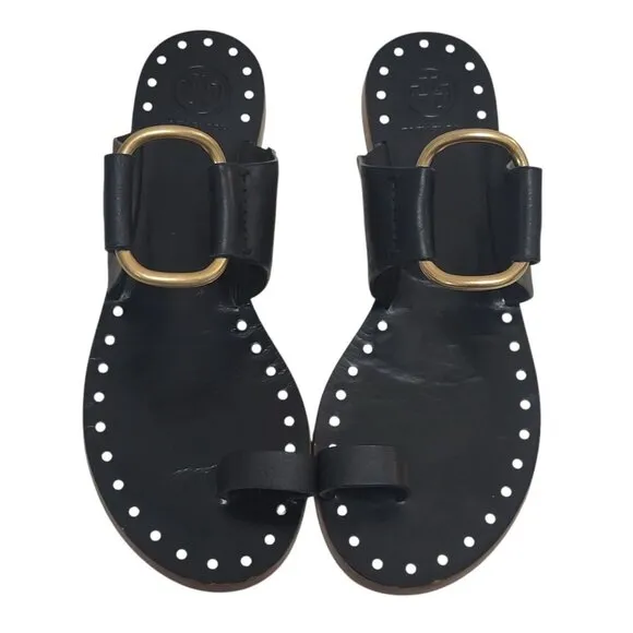TORY BURCH Ravello Studded Sandal Black Leather Slides