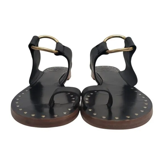 TORY BURCH Ravello Studded Sandal Black Leather Slides