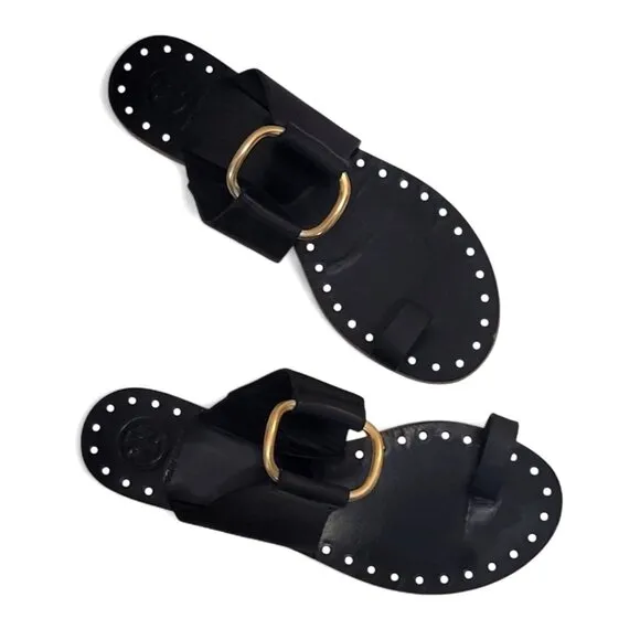 TORY BURCH Ravello Studded Sandal Black Leather Slides