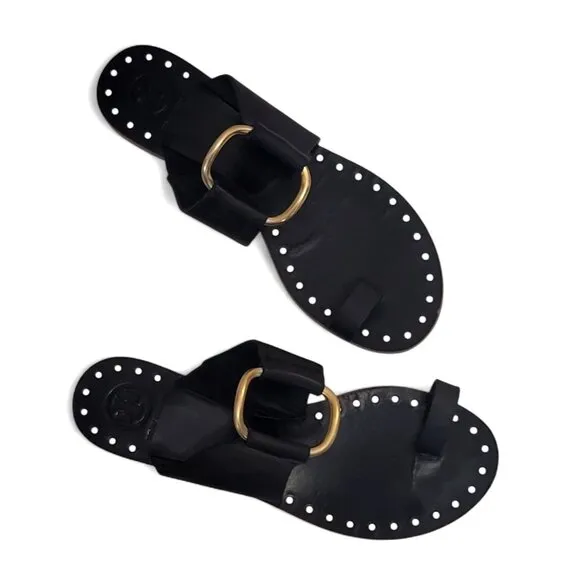 TORY BURCH Ravello Studded Sandal Black Leather Slides