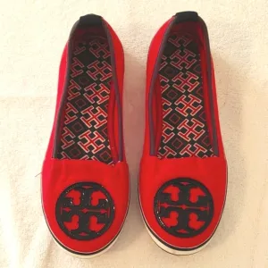 Tory Burch Red and Navy Canvas Raymond Slip On Size 6 (4359)