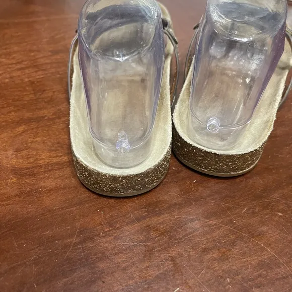 Tory Burch Sandals 9.5 Gold Miller Cloud Logo Casual Slides Spark Metallic
