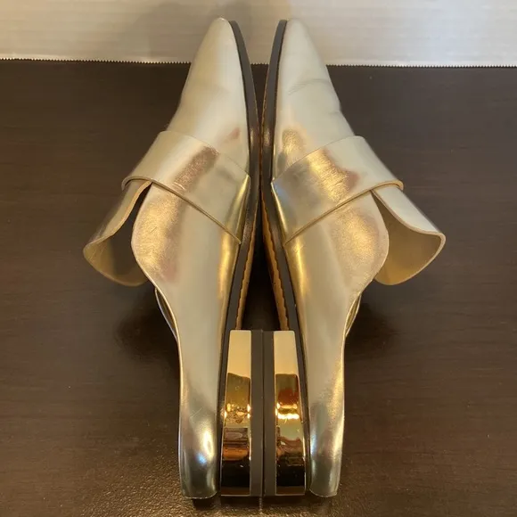 Tory Burch Sidney Silver Metallic Leather Slides Loafers Size 8
