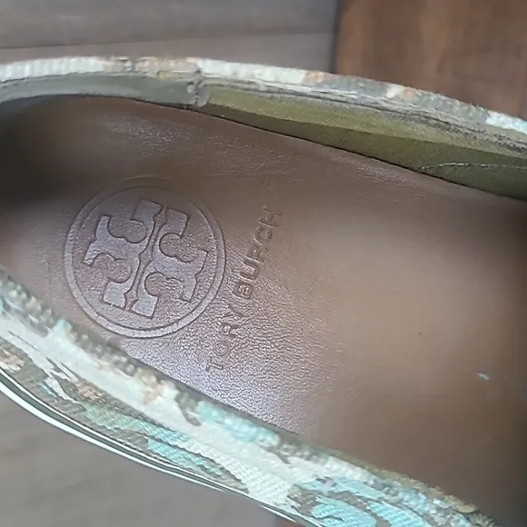 Tory Burch Sneakers Women's sz 6 Green/Cream Floral Slip On Canvas Sneaker