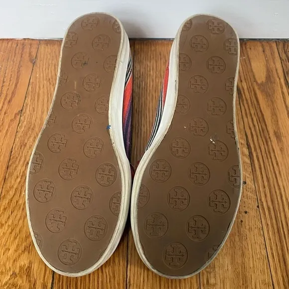 Tory Burch Striped Canvas Slip On Flats Size 5