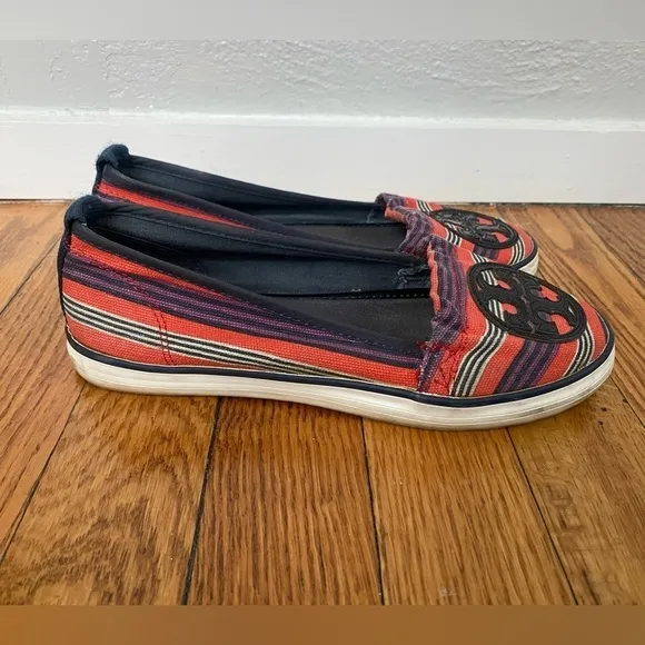 Tory Burch Striped Canvas Slip On Flats Size 5