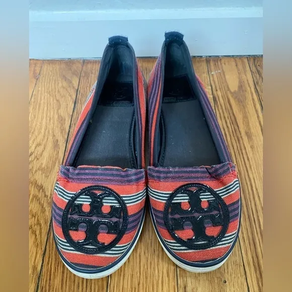 Tory Burch Striped Canvas Slip On Flats Size 5
