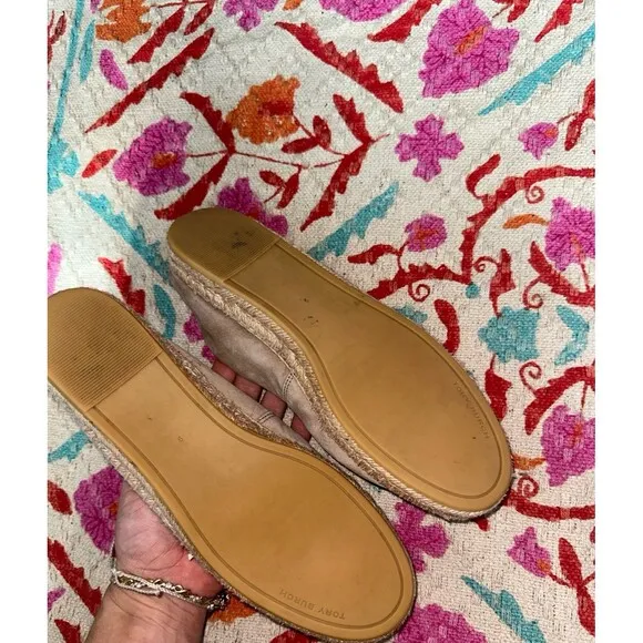 Tory Burch tan embellished suede jewel almond slip ons