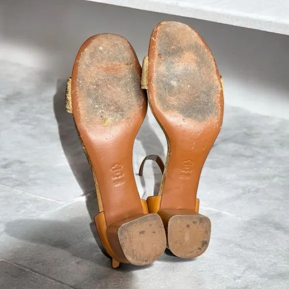 Tory Burch | Tana Ankle Wrap City 2” Heels Leather Block Heel Tan Gold