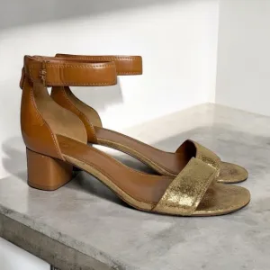 Tory Burch | Tana Ankle Wrap City 2” Heels Leather Block Heel Tan Gold