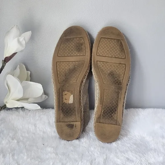 TORY BURCH Weston Flat Espadrille Canvas Slip-On Leather Logo