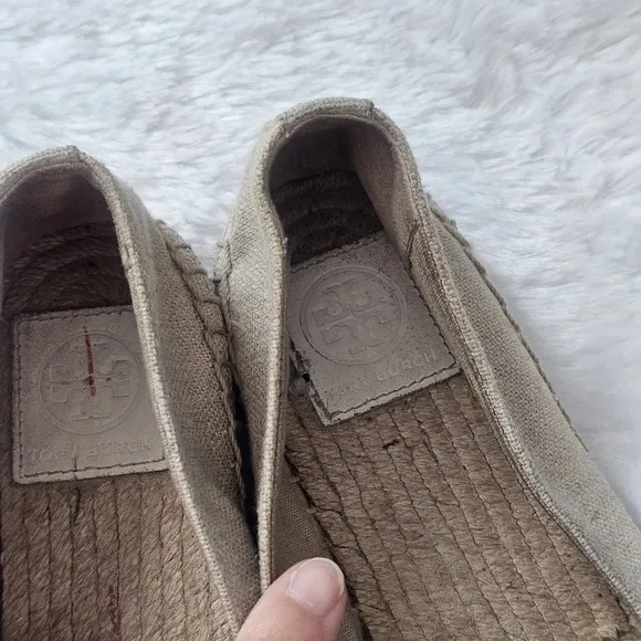 TORY BURCH Weston Flat Espadrille Canvas Slip-On Leather Logo