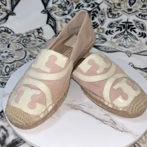 Tory Burch Weston Flat Espadrille Rose Women's Size 7 Two-tone Canvas Slip On