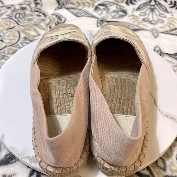 Tory Burch Weston Flat Espadrille Rose Women's Size 7 Two-tone Canvas Slip On