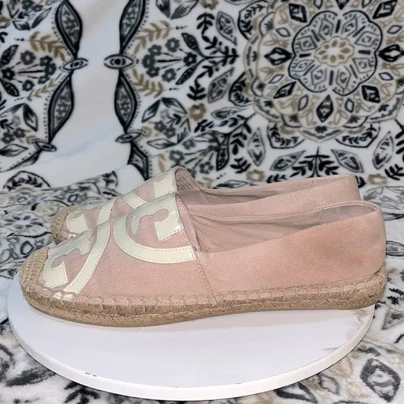 Tory Burch Weston Flat Espadrille Rose Women's Size 7 Two-tone Canvas Slip On
