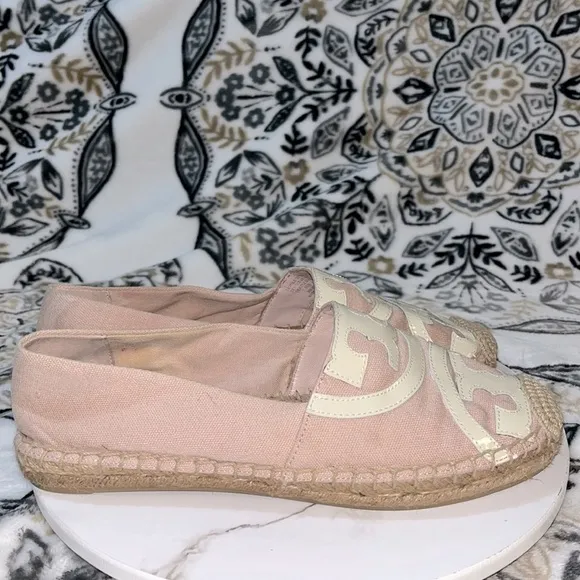Tory Burch Weston Flat Espadrille Rose Women's Size 7 Two-tone Canvas Slip On