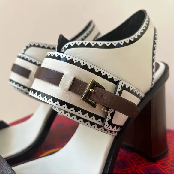 TORY BURCH WHITE LEATHER RALEIGH SANDAL HEELS