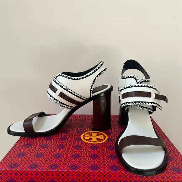 TORY BURCH WHITE LEATHER RALEIGH SANDAL HEELS