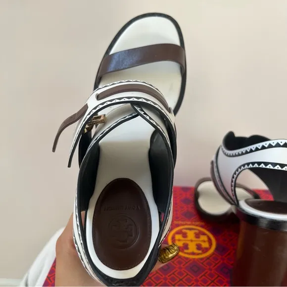 TORY BURCH WHITE LEATHER RALEIGH SANDAL HEELS