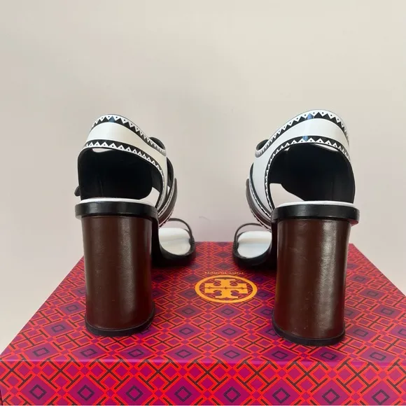 TORY BURCH WHITE LEATHER RALEIGH SANDAL HEELS