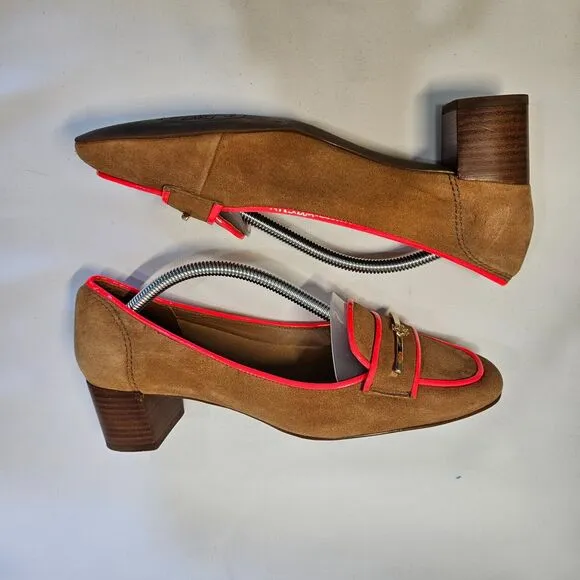 Tory Burch Womens Nora Suede Leather Loafer Heels 7.5 Brown Pink Preppy Dressy
