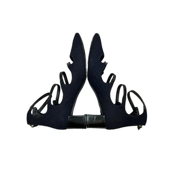 Tory Burch Navy Wool Stappy Block Heels