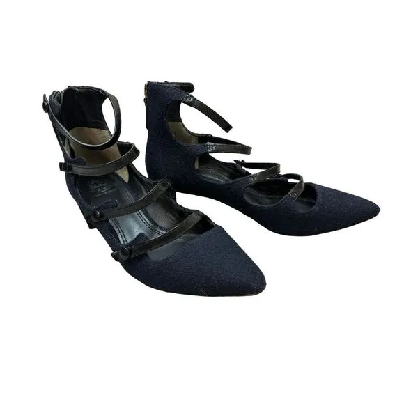 Tory Burch Navy Wool Stappy Block Heels
