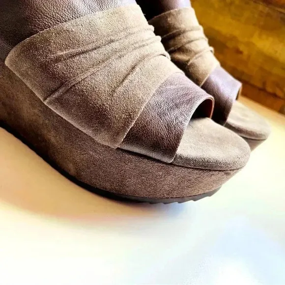 Trask Shari Suede Open Toe Slingback Wedge Sandals