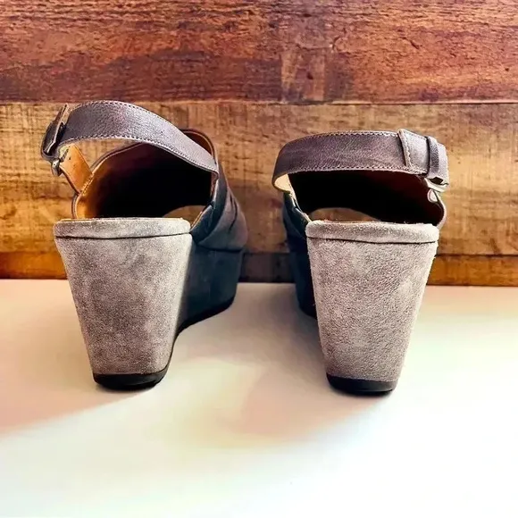 Trask Shari Suede Open Toe Slingback Wedge Sandals