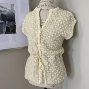 🎉True Vintage ✌️ivory 1970s hippie style button down tie waist knit sweater