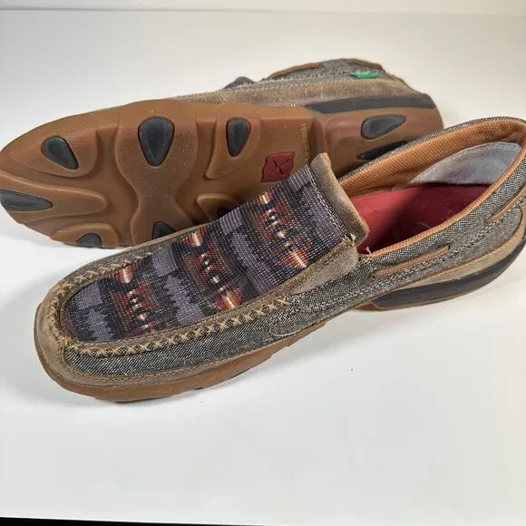 Twisted X Slip On Leather Canvas Driving Eco Moc Aztec Print Men’s 14