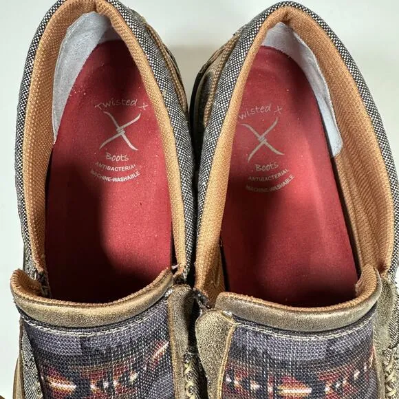 Twisted X Slip On Leather Canvas Driving Eco Moc Aztec Print Men’s 14