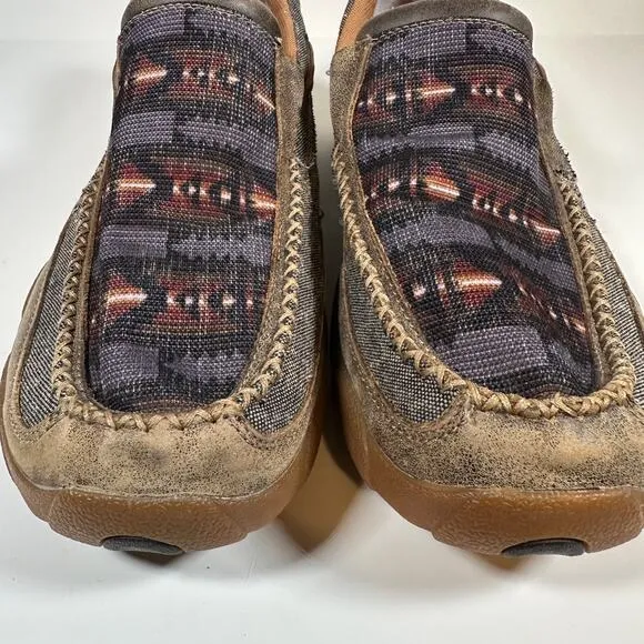 Twisted X Slip On Leather Canvas Driving Eco Moc Aztec Print Men’s 14