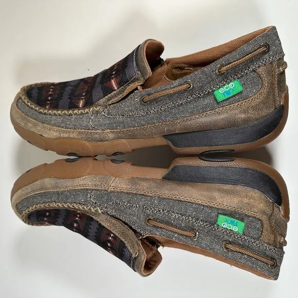 Twisted X Slip On Leather Canvas Driving Eco Moc Aztec Print Men’s 14