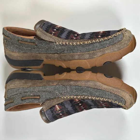 Twisted X Slip On Leather Canvas Driving Eco Moc Aztec Print Men’s 14