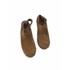 Ugg Aubriana Sky Brown Suede Shearling Nailhead Wooden Heel Clogs Size 8