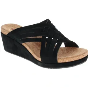 UGG Black Suede Lilah Wedge Sandals Size 8