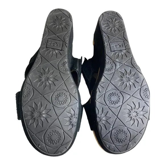 UGG Black Suede Lilah Wedge Sandals Size 8