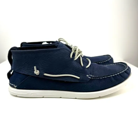 UGG Blue White Leather Beach Moc Chukka Moccasin  Men’s Boat Shoes