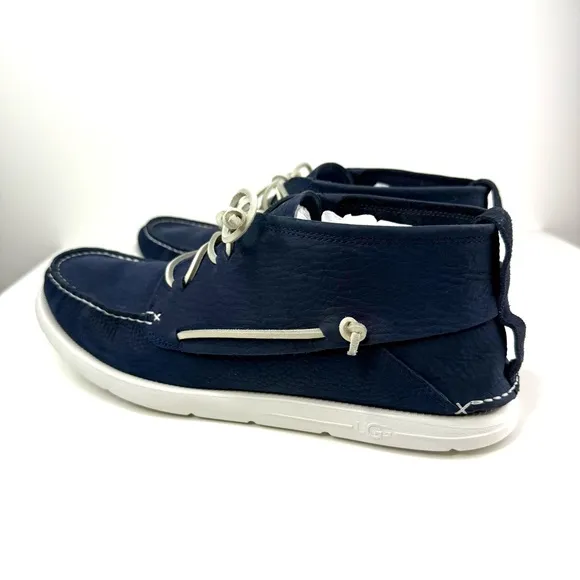 UGG Blue White Leather Beach Moc Chukka Moccasin  Men’s Boat Shoes