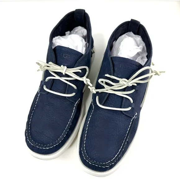 UGG Blue White Leather Beach Moc Chukka Moccasin  Men’s Boat Shoes