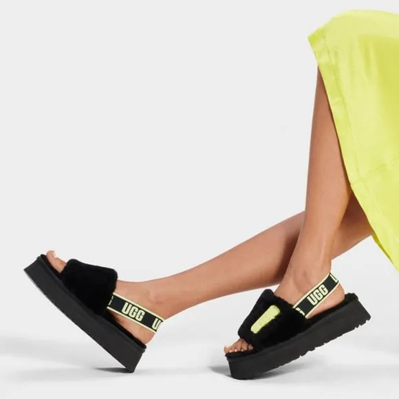 UGG Disco Slides in Black/Pollen