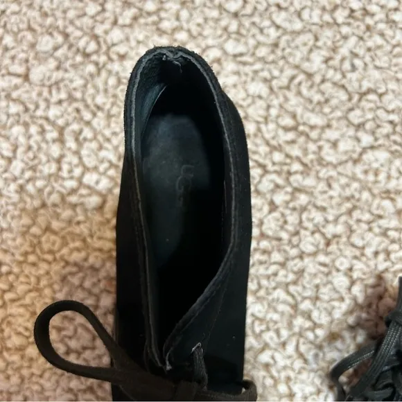 UGG Elyse Open Toe Black Suede Lace Up Ankle Heels​