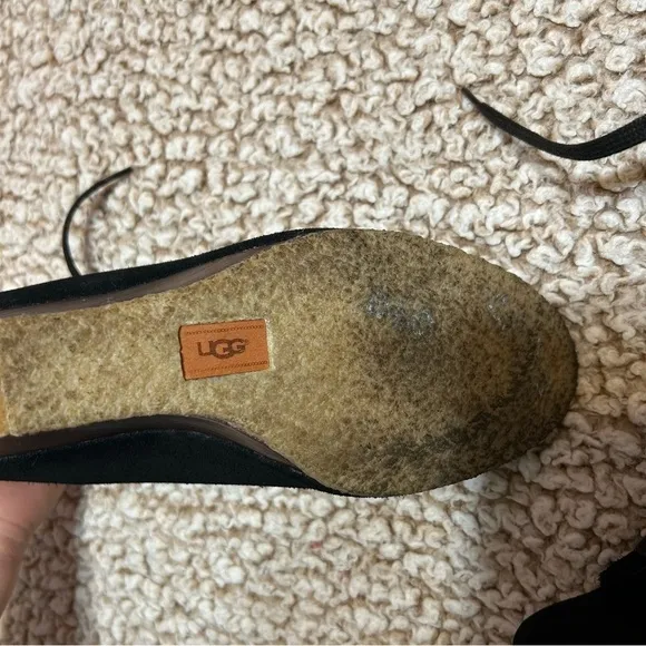 UGG Elyse Open Toe Black Suede Lace Up Ankle Heels​