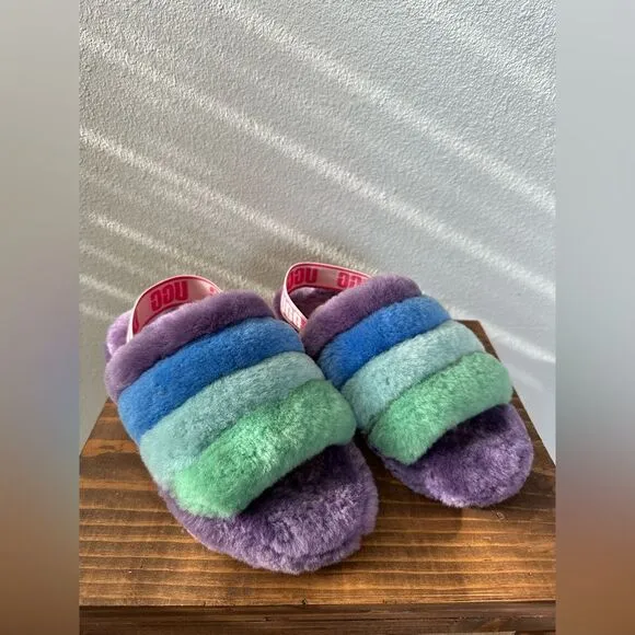 Ugg Fluff Yeah Purple Rainbow Slippers Size 8