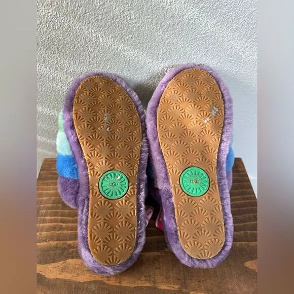 Ugg Fluff Yeah Purple Rainbow Slippers Size 8