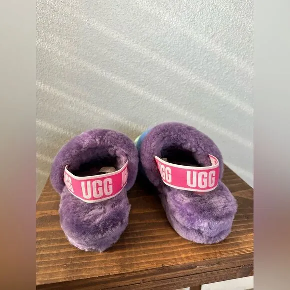 Ugg Fluff Yeah Purple Rainbow Slippers Size 8