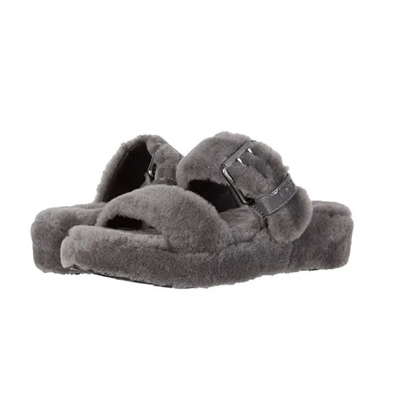 UGG Fuzz Yeah Slides in Charcoal